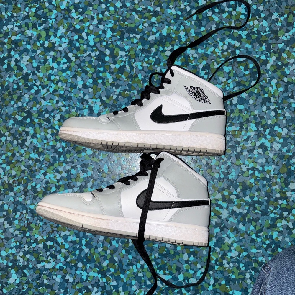 Jordan High-Top Sneakers in White, Light Gray & Black